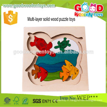 Sécurité Toddle Jouets d'activité éducative Cute Wooden 3 Layer Puzzle